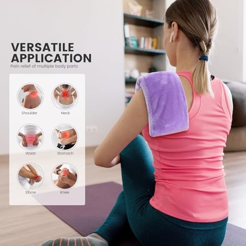Microwave Heating Pad 6.5 * 12" Microwave Bean Bag Heating Pad for Neck and Shoulders, Moist Heat Pack Pillow Warm Compress for Knee, Muscles, Joints, Abdomen - Purple
