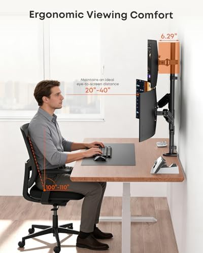 Triple Monitor Mount for up to 32 Inch Screens, Heavy Duty Gas Spring