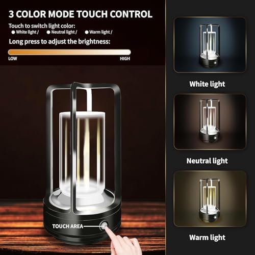 Rechargeable Table Lamp, 4000mAh Battery-Operated Cordless (Black-2)