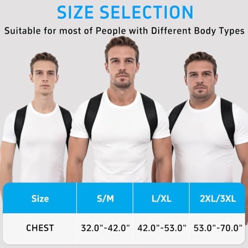 Posture Corrector for Women and Men, Adjustable Back Brace Support, Full Back Straightener for Rounded Shoulders and Hunchback Support, Upper Back Brace Shoulder Straightener with Breathable Mesh, Neck Shoulder and Upper Back Support (Black, XX-Large /...