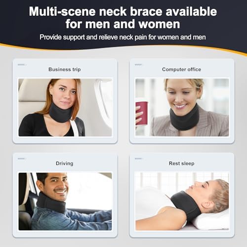 CozyHealth Neck Brace for Neck Pain and Support, Soft Neck Support Relieves Pain & Pressure in Spine for Women & Men, Wrap Align Stabilize Vertebrae Foam Cervical Collar for Sleeping (Black, M, 3.5" Middle Height)