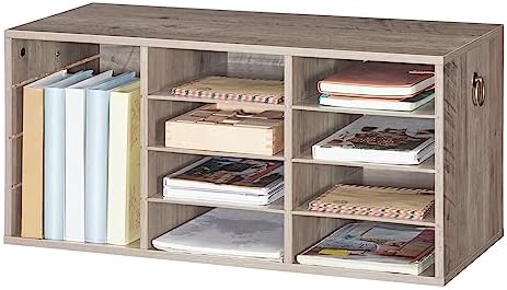 HOOBRO Countertop Mail Sorter Organizer, Wooden Literature Organizer, Student Mailbox for Classroom, Desktop Bill Organizer for Office Home School, 12 Compartments, Greige BG43WF01