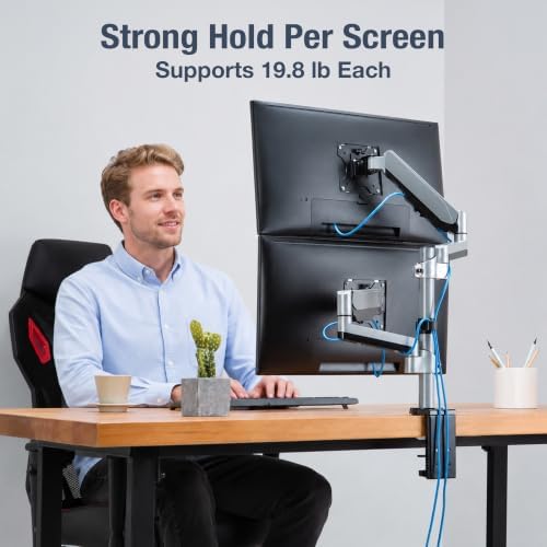 AVLT Dual Stacked Monitor Arm Desk Mount for 13-27" Screens - Silver