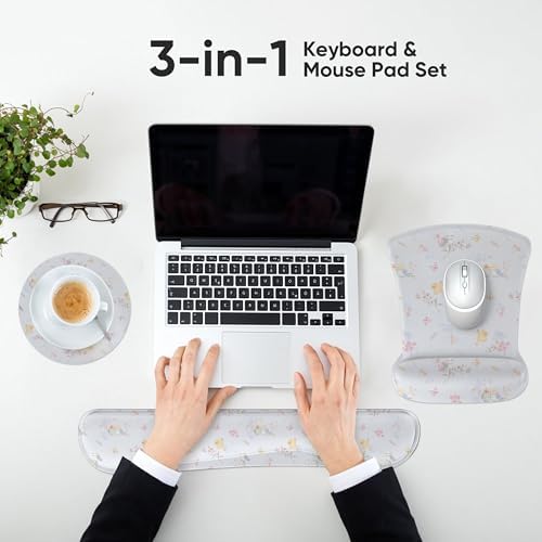 Ergonomic Memory Foam Keyboard Mouse Pad Set with Wrist Rest Support,Non-Slip Hand Wrist Cushion for Laptop/Notebook/Desktop/Computer/Gaming/Office,Easy Typing& Pain Relief (Birds)