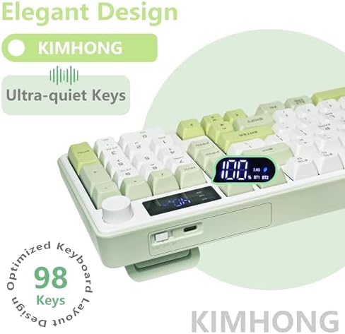 KimHong Wireless Keyboard, Quiet Keyboard for Work, Creamy Keyboard with Number Pad, RGB Gaming Keyboard, Tri-Mode BT5.0/2.4GHz/USB-C, 98 Keys, for PC, Mac, Gaming Console