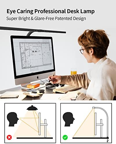 Desk Lamps for Home Office, 24W Extra Bright Office Desk Lighting, 31.5" Wide Modern Black Desk Lights with Auto Dimming Memory Function, Stepless Dimming Task lamp for Workbench Monitor