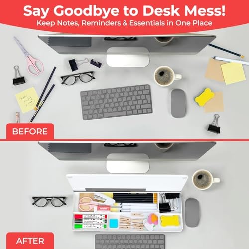 Chalkola Glass Desktop Whiteboard with Storage, Desk Dry Erase Board Buddy