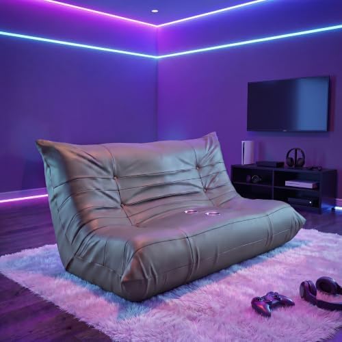 Homall Floor Gaming Chair Boneless Loveseat Couch, Ergonomic Floor Sofa Couch with Cup Holders, Leather Lazy Floor Lounger for Gaming, Reading, Relaxing, Watching TV (Grey)