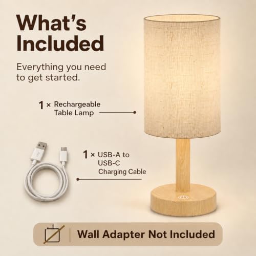 Small Rechargeable Cordless Table Lamp, Nightstand to Desk, Light Oak