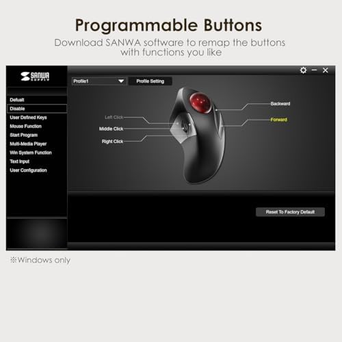 SANWA 3-Device Wireless Trackball Mouse, Index Finger 44mm Roller Ball Mice
