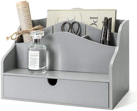 Rebee Vision Mail Organizer for Desk with Drawer Home & Office Decor, Gray
