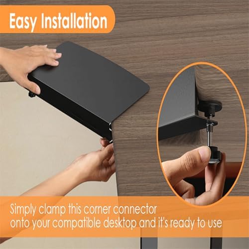 Asixxsix 17 inch Corner Desk Connector, Stainless Steel L Desk Platform Extender with Screw Clamp, for Keyboard Tray Mount on L Shaped Workstation and Home Office