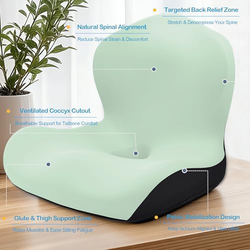 Seat Cushion, Office Chair Cushion, L-Shaped Ergonomic Car Seat Cushions, Memory Foam Chair Cushion, Lumbar Support Pillow for Wheelchair, Car, Home, Office, Desk, Green