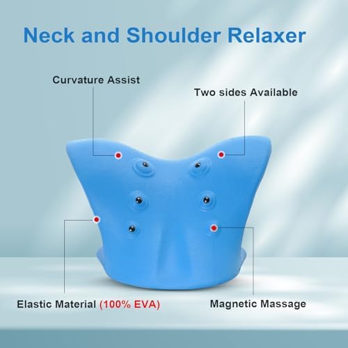 Neck Stretcher with Magnetic Therapy Acupressure for Pain Relief, Neck and Shoulder Relaxer, Chiropractic Pillow, Restore Neck Curve (Blue)