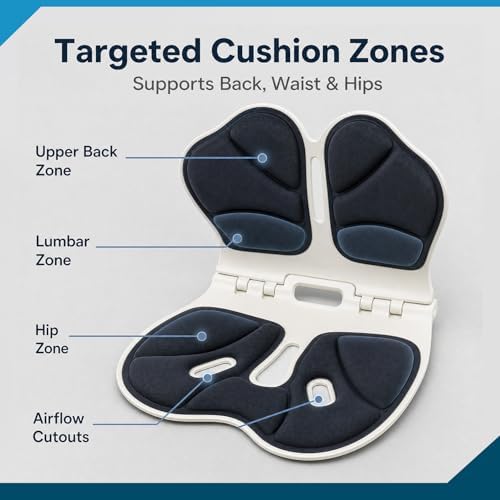 Foldable Lumbar Support Seat Cushion for Office Chair, Ergonomic Posture Corrector with Hip and Lower Back Support, Chair Back Support for Long Sitting, Home, Work & Travel