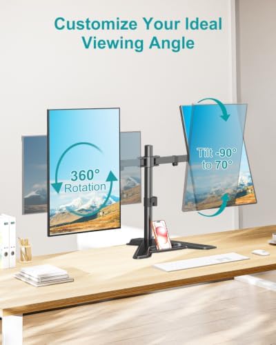 MOUNT PRO Dual Monitor Stand, Free-Standing Full Motion Monitor Desk Mount Fits 2 Screens up to 27 inches,17.6lbs with Height Adjustable, Swivel, Tilt, Rotation, VESA 75x75 100x100, Black