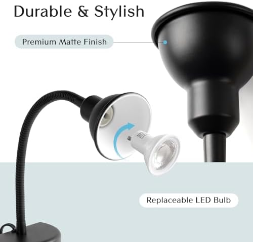 Solfres Patented Innovative Design Headboard Reading Light. No Drilling Golden Book Light for Bedtime Reading. Dimmable LED Book Reading Lamp with Bulb. Movable & Flexible, Black