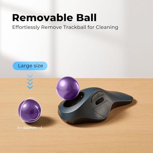 Wireless Ergonomic Trackball Mouse, Large Hands, 44mm Index Finger Control