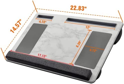 Extra Large Lap Laptop Desk- Home Office Portable LapDesk with Mouse Pad & Wrist Rest for Notebook/MacBook/Tablet, Sofa Bed Working, Writing, Drawing (White Marble, Fit Up to 17-inch Laptops)