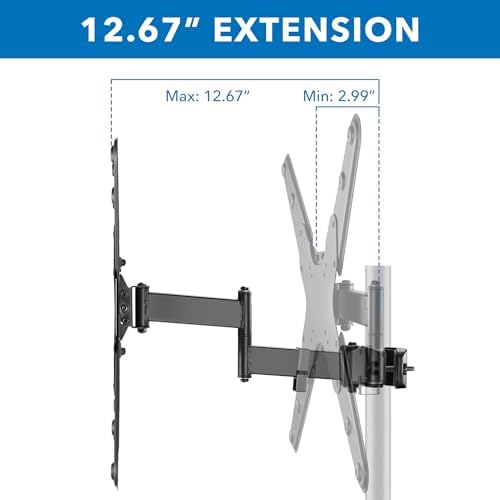 Mount-It! TV Pole Mount, Full Motion Universal TV Bracket, VESA 75x75 to 400x400, Fits TVs and Monitors 32" - 55", Clamp Fits Poles from 1.1" to 1.96", Extendable Arm, for POS, Trade Shows, Gazebo