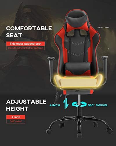 Ergonomic PU Leather Massage Chair with Footrest/Armrest/Lumbar Support for Adults Racing Style Big and Tall Gaming/Work/Study Chairs