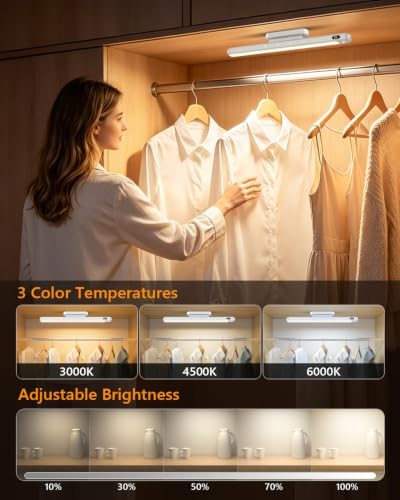WILLED 5W Motion Sensor Magnetic Light Bar with Remote, Eye-Care Under Cabinet Lighting with Battery Level Display, Vanity Lights for Mirror, Stick on Lights for Cabinet, Closet, Desk and Bathroom
