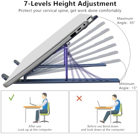Laptop Stand, Computer Tablet Stand, Adjustable Aluminum Foldable Portable Laptop Holder Riser, Compatible with MacBook Air Pro, Lenovo, HP, Dell, More 10-15.6” Laptops and Tablets (Blue)