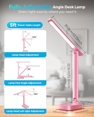 LED Desk Lamp with Power Strip, 3 AC Outlets, 4 USB Ports, Stepless Dimming