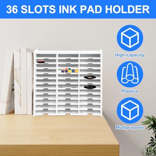 36 Slots Ink Pad Printing Storage Box, Large Capacity Ink Pad Holder for Stamp Up or Ranger Ink Pads Painting Tray Rack for Crafts Supply