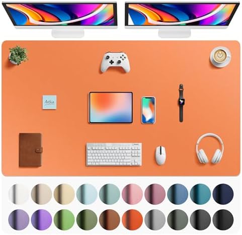 Aothia Faux Leather Desk Mat - Large Mouse Pad, Non-Slip PU Leather Blotter, Waterproof Writing Surface for Office and Home (Hermes Orange, 63" x 24")