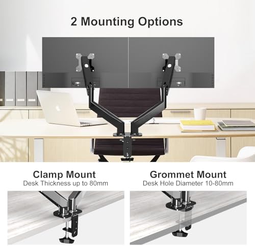 AEONS Dual Monitor Stand up to 32 inches Screen, Load-Bearing Max 22 lbs Each Gas Spring Pneumatic Arm, Adjustable Dual Monitor Mount, Max VESA 100x100mm, Black