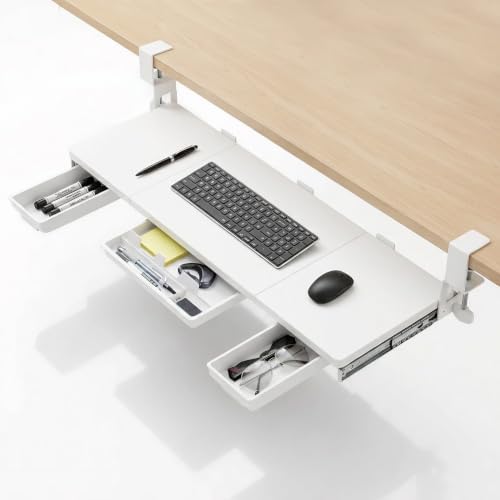 Large Keyboard Tray Under Desk 33.5x11.4“ with 3 Drawer,White