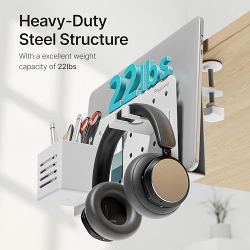 Under Desk Storage Organizer, Laptop Holder for 0.4"-2.2" Desk Edge, White