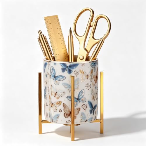 Butterfly Pen Holder & Pencil Holders Women,Phone Holder Desk Organizer for Office Supplies Makeup Brush Classroom Organization