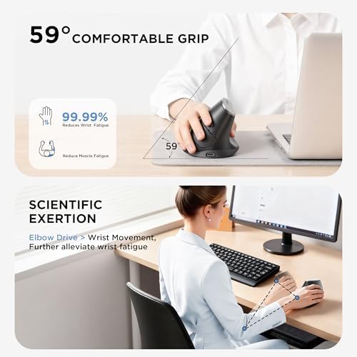 Uineer Ergonomic Vertical Mouse, 2.4G Wireless Mouse, Rechargeable, 4-DPI