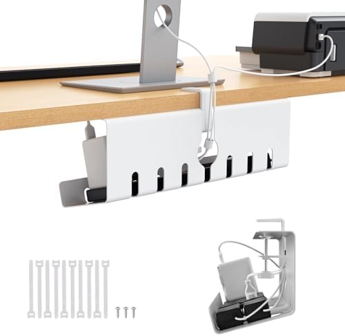 Syeeiex Under Desk Cable Management Tray, Cord Management, White, 17inch