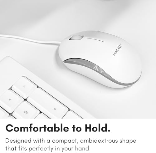 Macally Full Size USB Wired Mac Keyboard and Mouse Combo - Compatible Ergonomic Apple Keyboard and Mouse with Shortcuts and Number Keypad for Mac mini Pro, iMac Computer, MacBook Pro Air Laptops