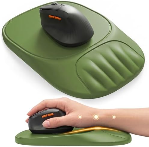 Ergonomic Mouse Pad with Wrist Rest, Sloped Memory Foam Mousepad with Wrist Support, Cooling Channels, Non-Slip Base, Smooth Lycra Surface for Office, Gaming & Home Desk (Sage Green)
