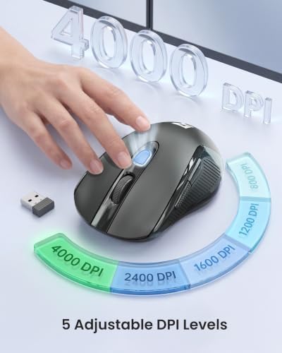 Redragon Wireless Mouse - BT& 2.4GHz Dual Mode - Max 4000 DPI - 6 Buttons - 18 Months Battery - No Wires - Smooth Tracking - Quiet Silent Portable Optical Computer Mouse for Laptop, PC, Windows, Mac