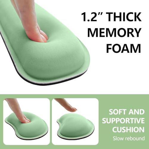 Wrist Rest for Computer Keyboard and Mouse, Ergonomic Design Wrist Support Pad for Keyboard, Soft Memory Foam Desk Pads Support Hand and Arm Easy Typing Pain Relief, 2 Piece Pad, Green