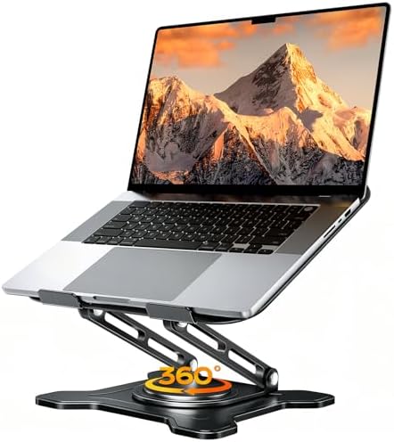 JCZT 360° Rotating Laptop Stand for Desk, Metal Foldable Laptop Riser,Black