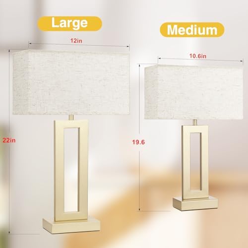 Seealle 22" Tall Bedroom Lamps for Living Room - Touch Gold Bedside Lamps with USB C+A, 3 Way Dimmable Lamp for Nightstand, Modern Night Stands Lamps for End Tables(Beige&Gold)