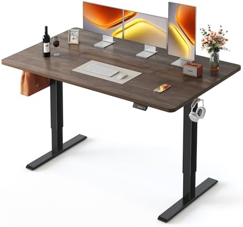FEZIBO Standing Desk 55 × 28 Inch Electric Height Adjustable, Black Walnut