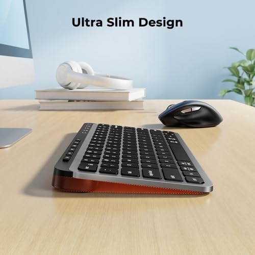 MEETION Wireless Ergonomic Keyboard and Mouse, Split Curved Bluetooth & 2.4G Keyboard Mouse Set, Cushioned Palm Rest, Full-Size, 4-Level DPI Adjustable Mouse (Dark Black)
