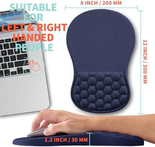 Ergonomic Mouse Pad Wrist Support with Memory Foam Massage Bulge, Carpal Tunnel Pain Relief Mousepad Wrist Rest for Mouse(12x8 inch, Dark Blue)