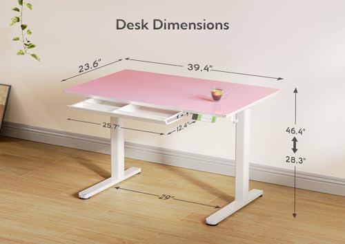 INNOVAR Glass Standing Desk with Drawers 40×24 Inch Morandi Powder