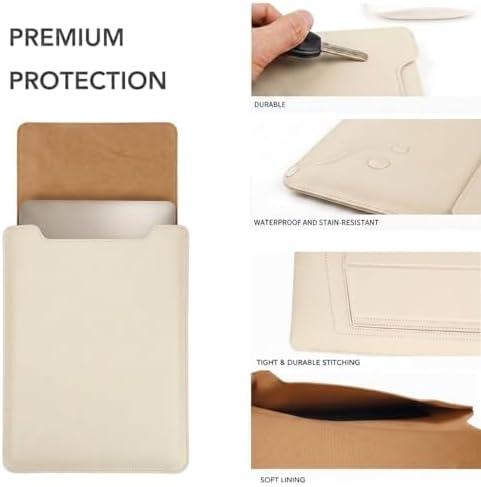 4-in-1 Laptop Sleeve with Stand and Mouse Pad, Faux Leather Protective Case with Accessory Pouch for 15-16 Inch Laptops (Beige)