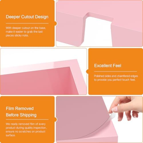 Beego Sticky Note Holder Organizer - 3x3 in Lightpink Acrylic Notepad Holder Acrylic Sticky Note Dispenser Cute Memo Holder (NO PADS) for Dorm Room Office Desk Organization