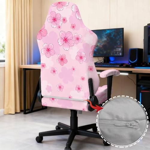 Cherry Blossom Print Gaming Chair Cover with Armrest Covers Stretchable 4 Piece Furniture Protector Washable Non Slip Computer Chair Slipcover