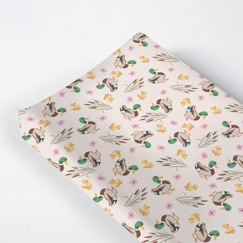 Cartoon Mallard Duck Flowers Floral Leaves Baby Changing Pad Cover, Unisex Duck Nursery Diaper Changing Table Pad Mat Sheet for Boys Girls-16x32